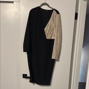Black and Gold Sequin Sleeve Dress